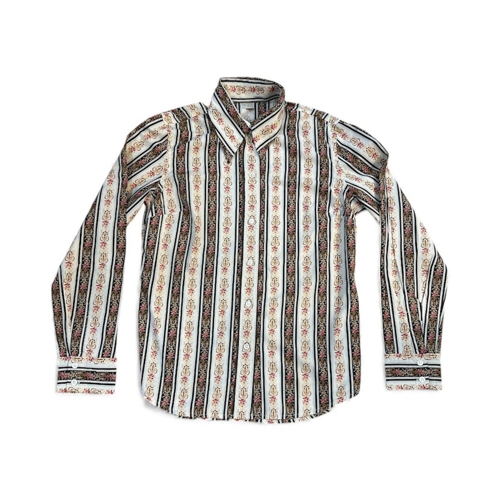 Lucky‎ Brand Fine Clothes Women's Striped Floral Print Long Sleeve Button Up